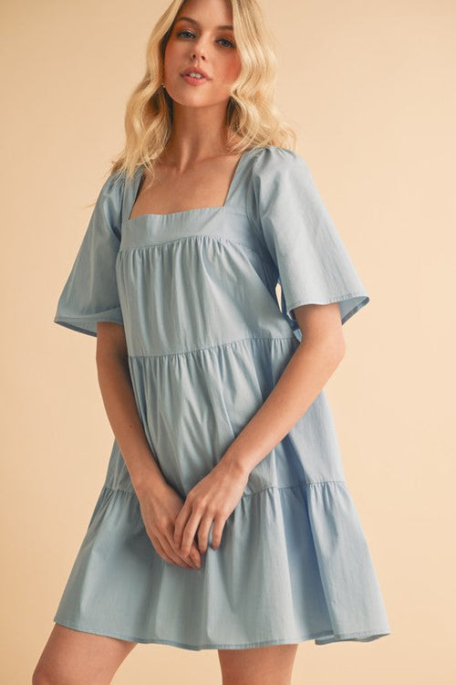 Aemi + Co Square Neck Half Sleeve Tiered Dress