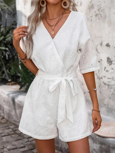 Tied Front Eyelet Romper