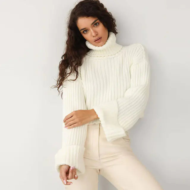 Knit Turtleneck Flare Sleeve Sweater