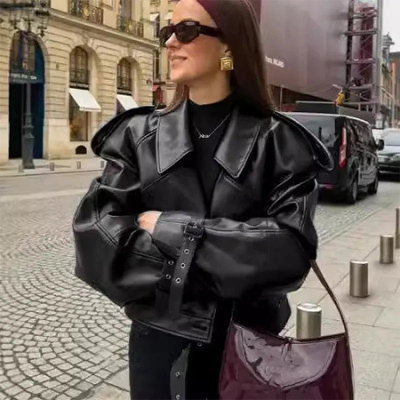 Leather Cropped Jacket for Women