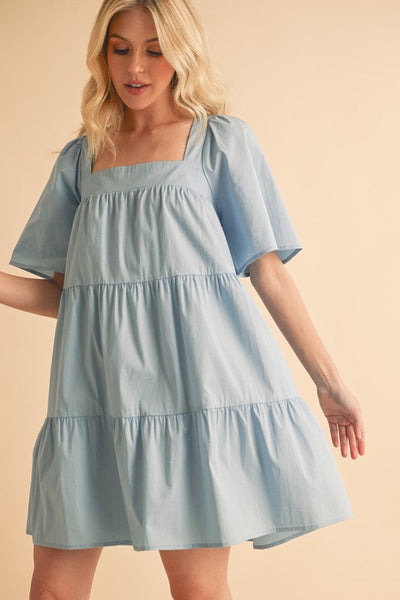 Aemi + Co Square Neck Half Sleeve Tiered Dress