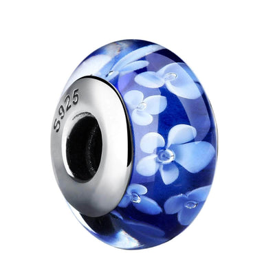 Blue Flower Murano Charm