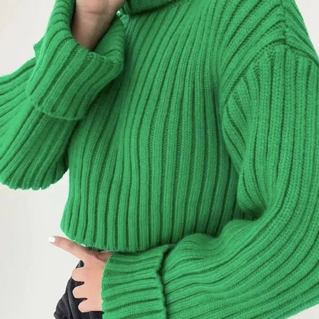 Knit Turtleneck Flare Sleeve Sweater