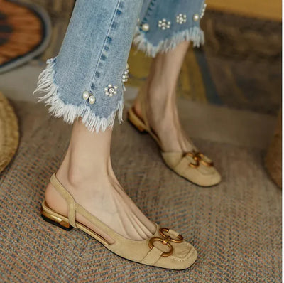 Women's Chunky Heel Horsebit Buckle Low Heel Shoes